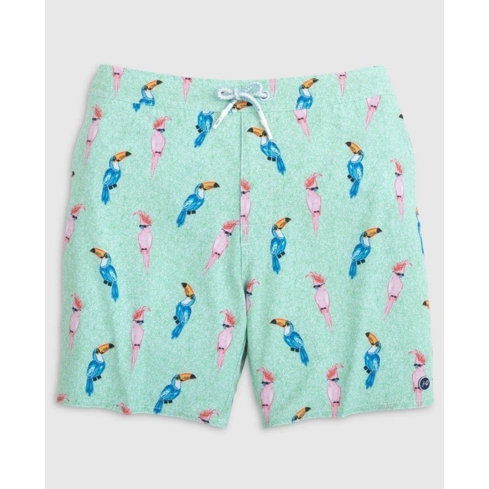Johnnie-O Half Elastic Surf Board Shorts Birds of Paradise Green Parrot 2XL